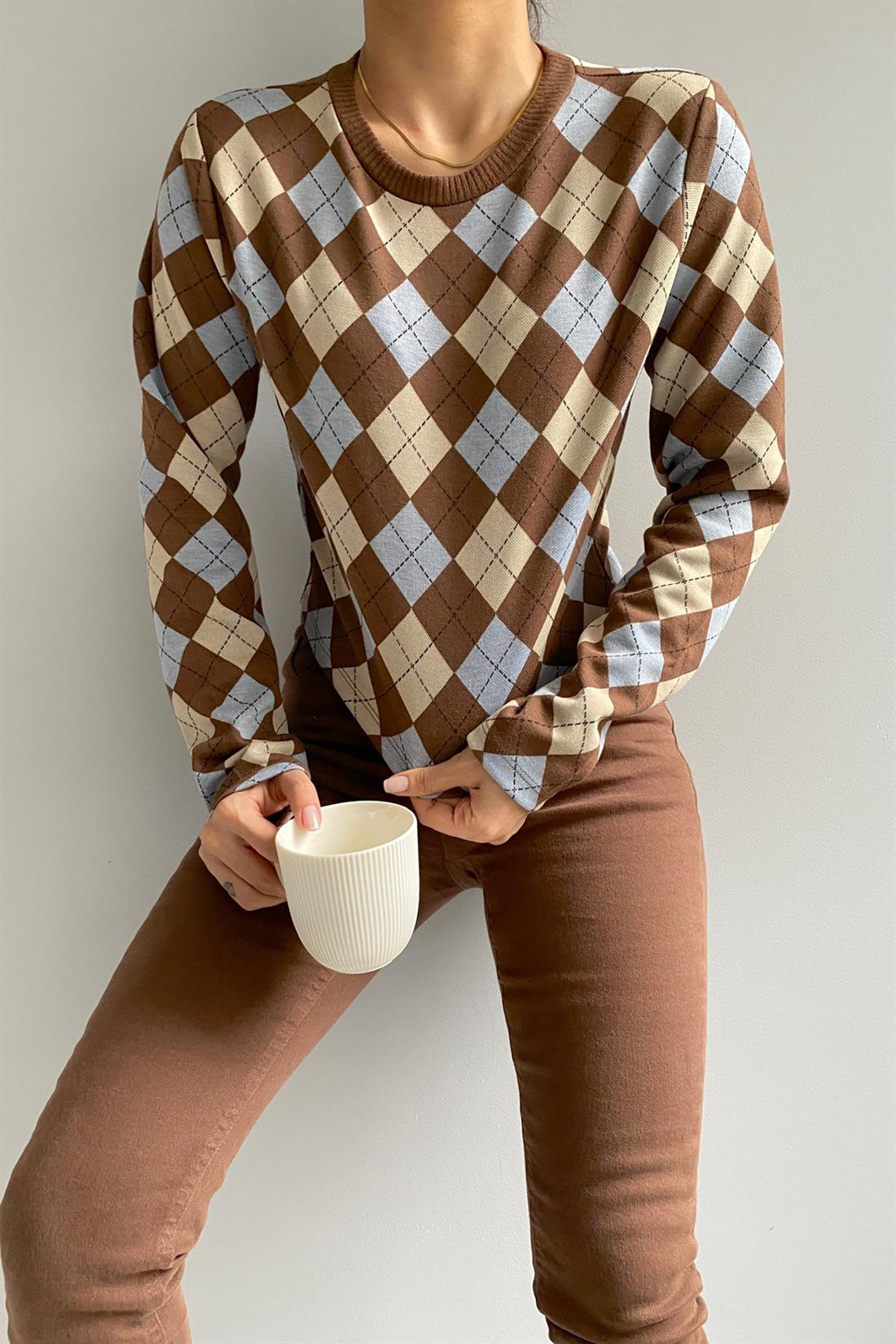 Baskılı Sweatshırt KAHVERENGİ