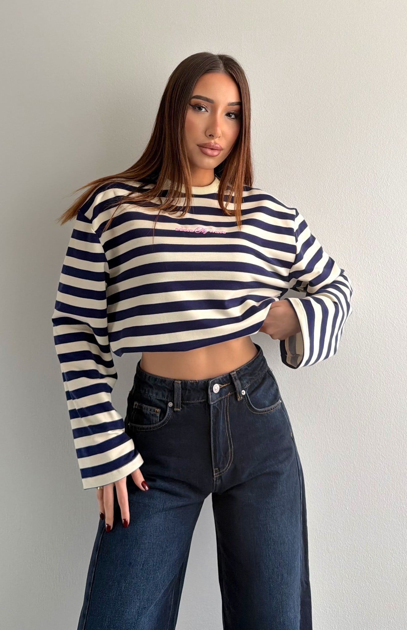 Bisiklet Yaka Çizgili Sweatshırt SARI