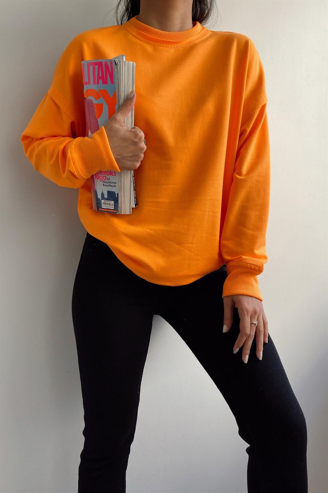 Bisiklet Yaka Düz Sweatshırt ORANCE