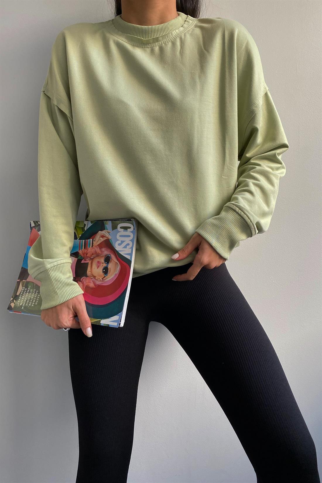 Bisiklet Yaka Düz Sweatshırt MİNT