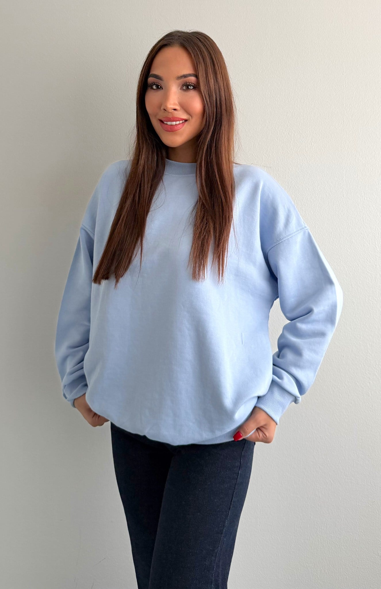 Bisiklet Yaka Oversize Sweatshırt MAVİ