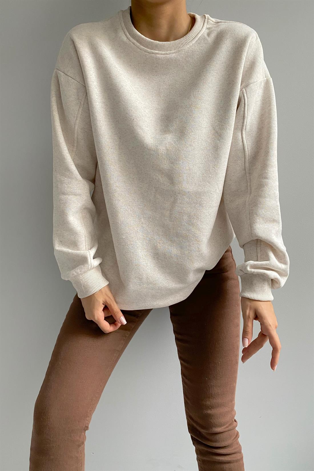 Bisiklet Yaka Sweatshırt BEJ