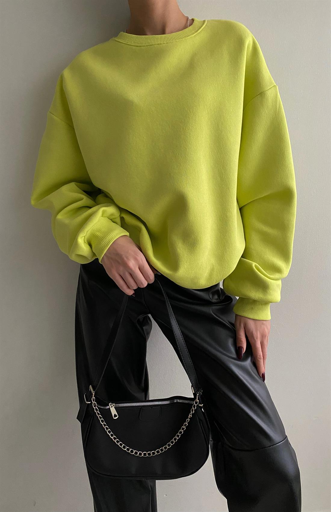 Bisiklet Yaka Sweatshırt NEON YEŞİL