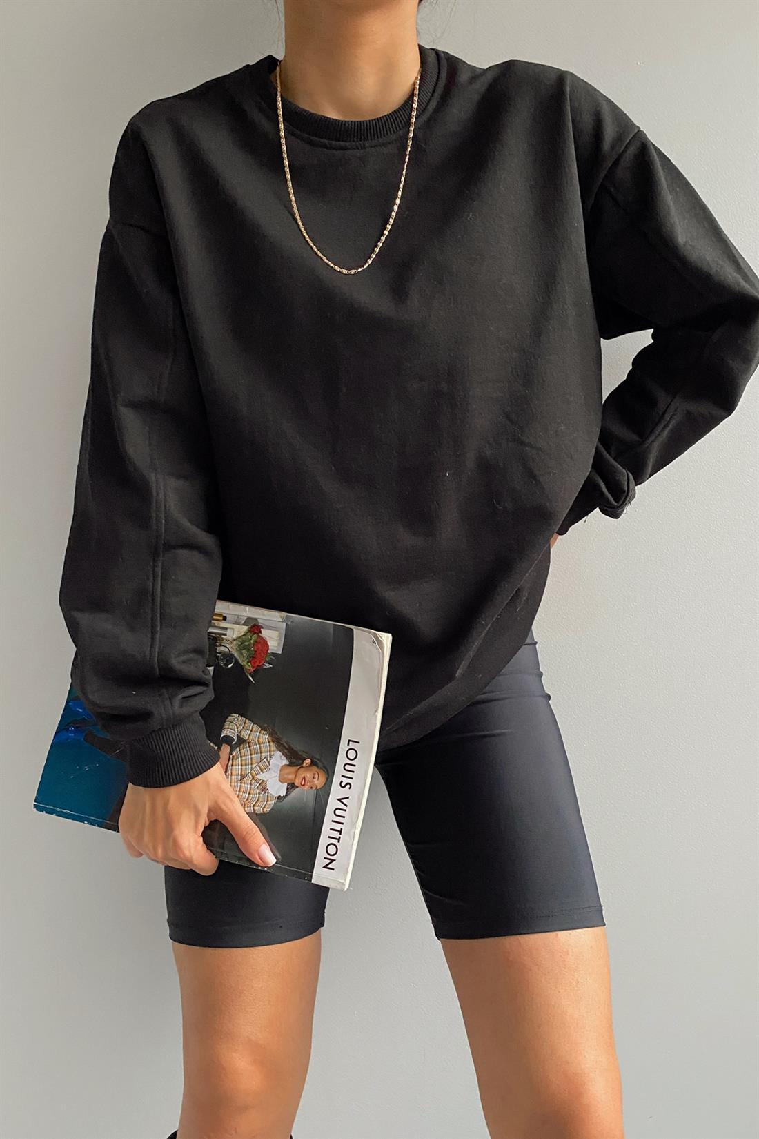 Bisiklet Yaka Sweatshırt SİYAH