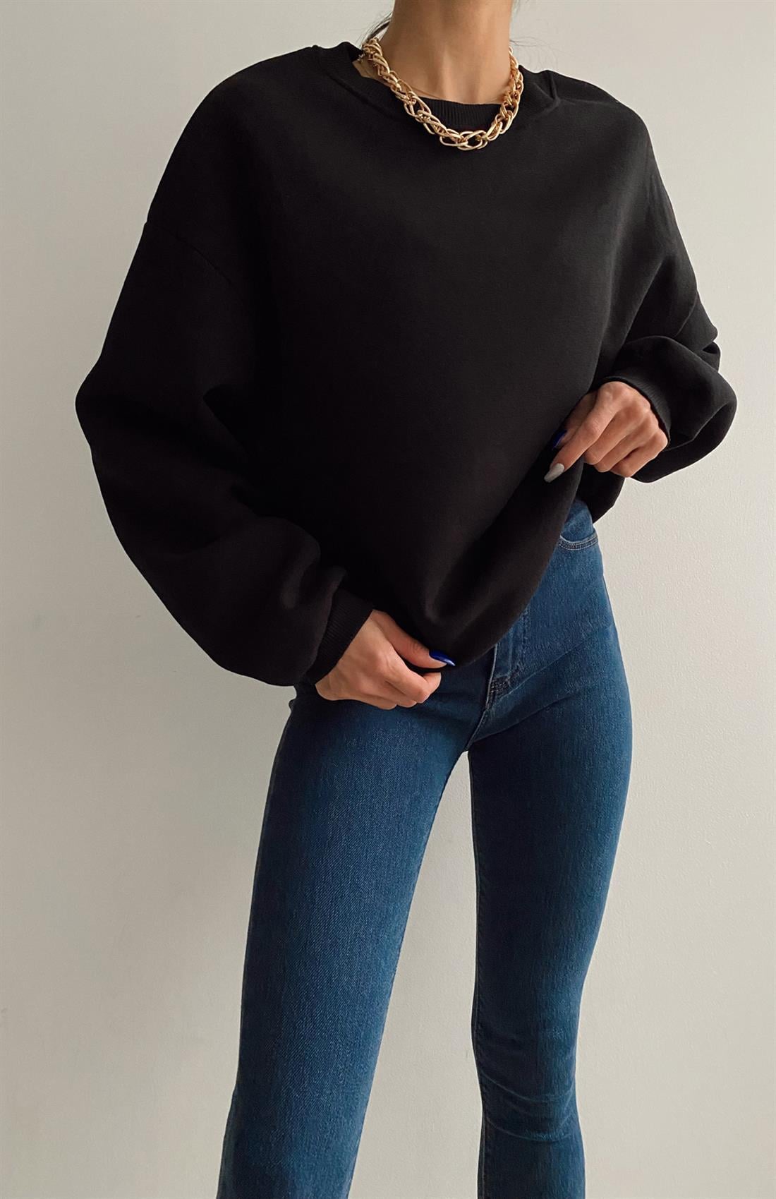 Bisiklet Yaka Sweatshırt SİYAH