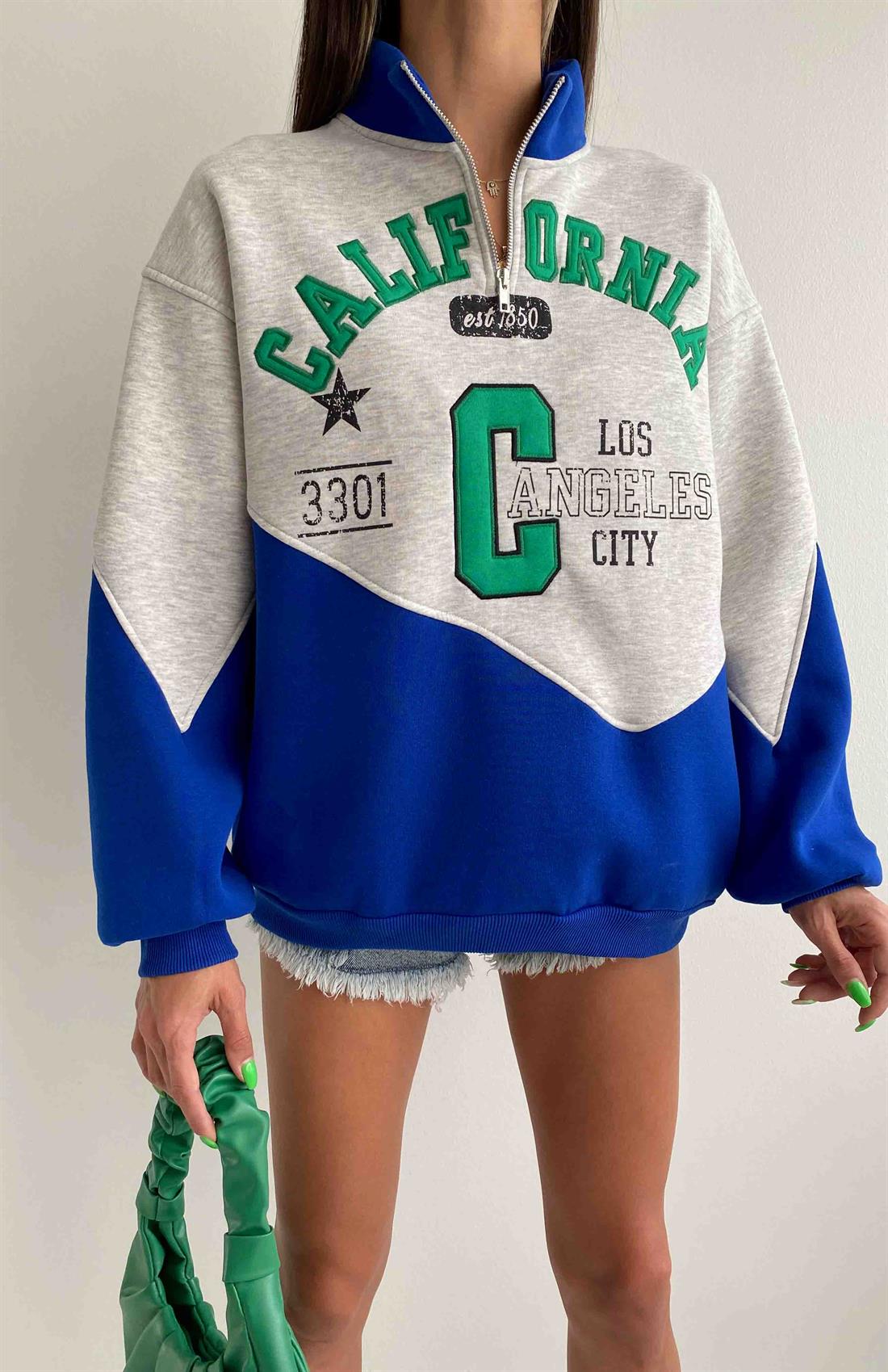 California Nakişlı Sweatshırt GRİ