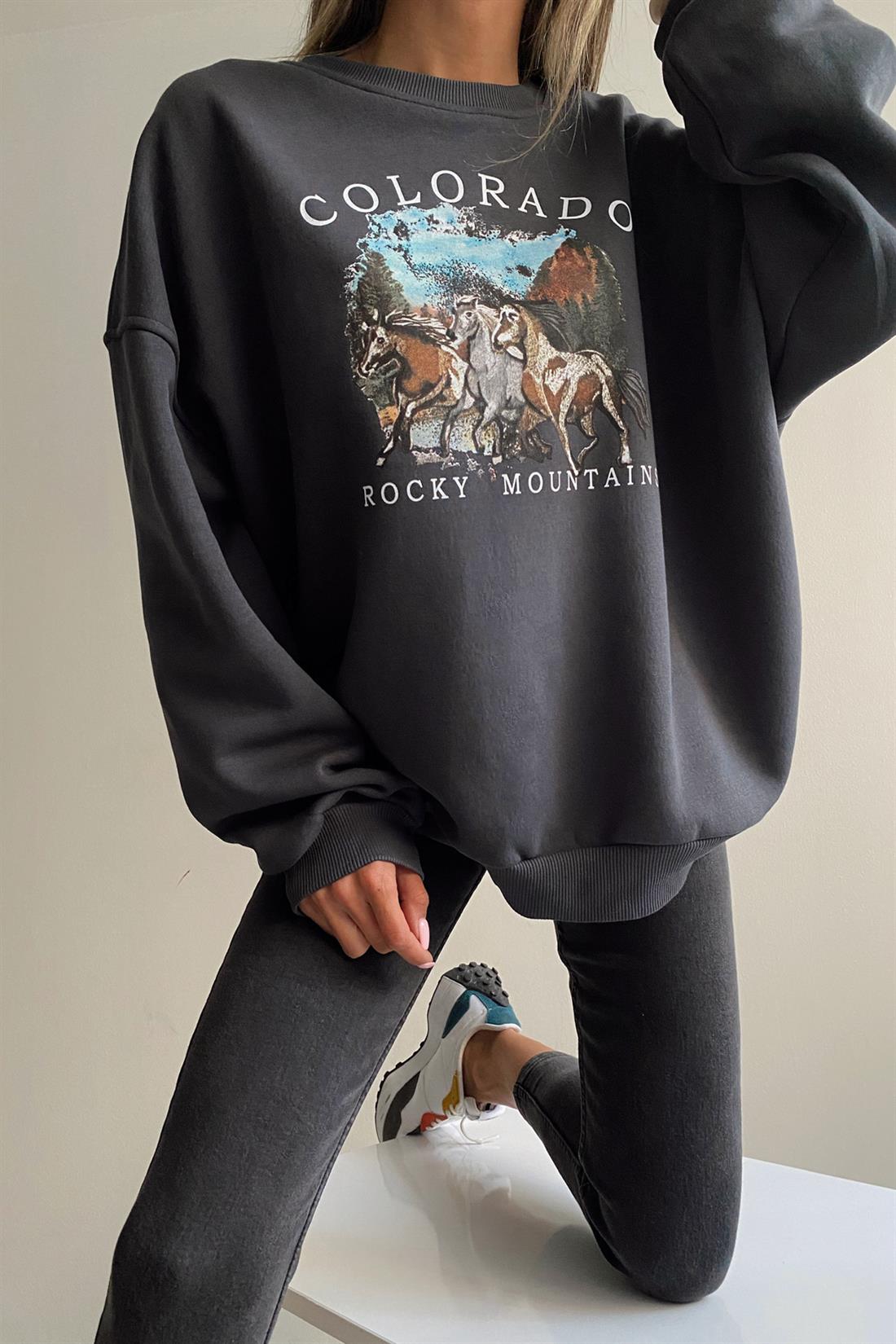 Colorado Baskılı Sweatshırt ANTRASİT