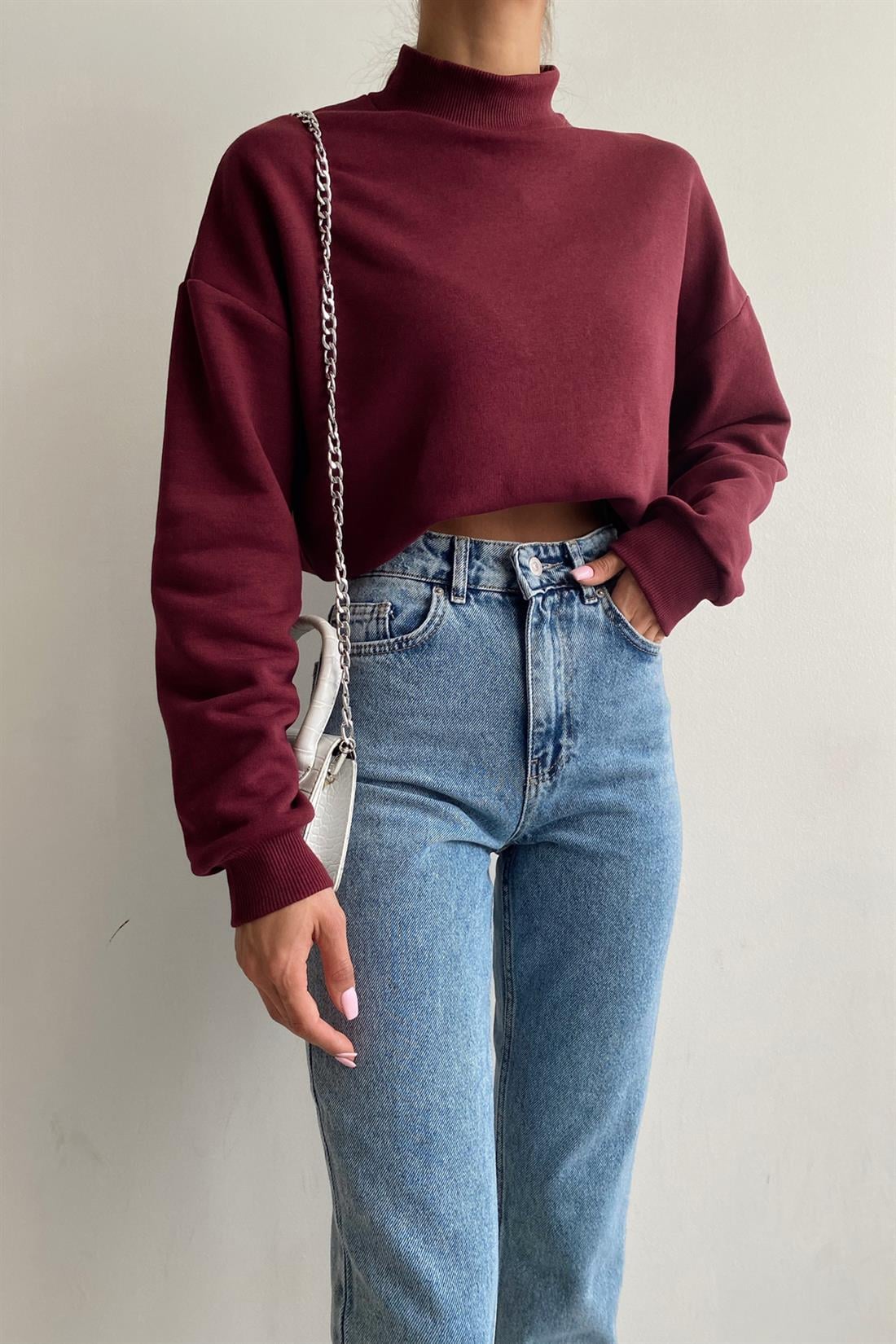 Dik Yaka Sweatshırt BORDO