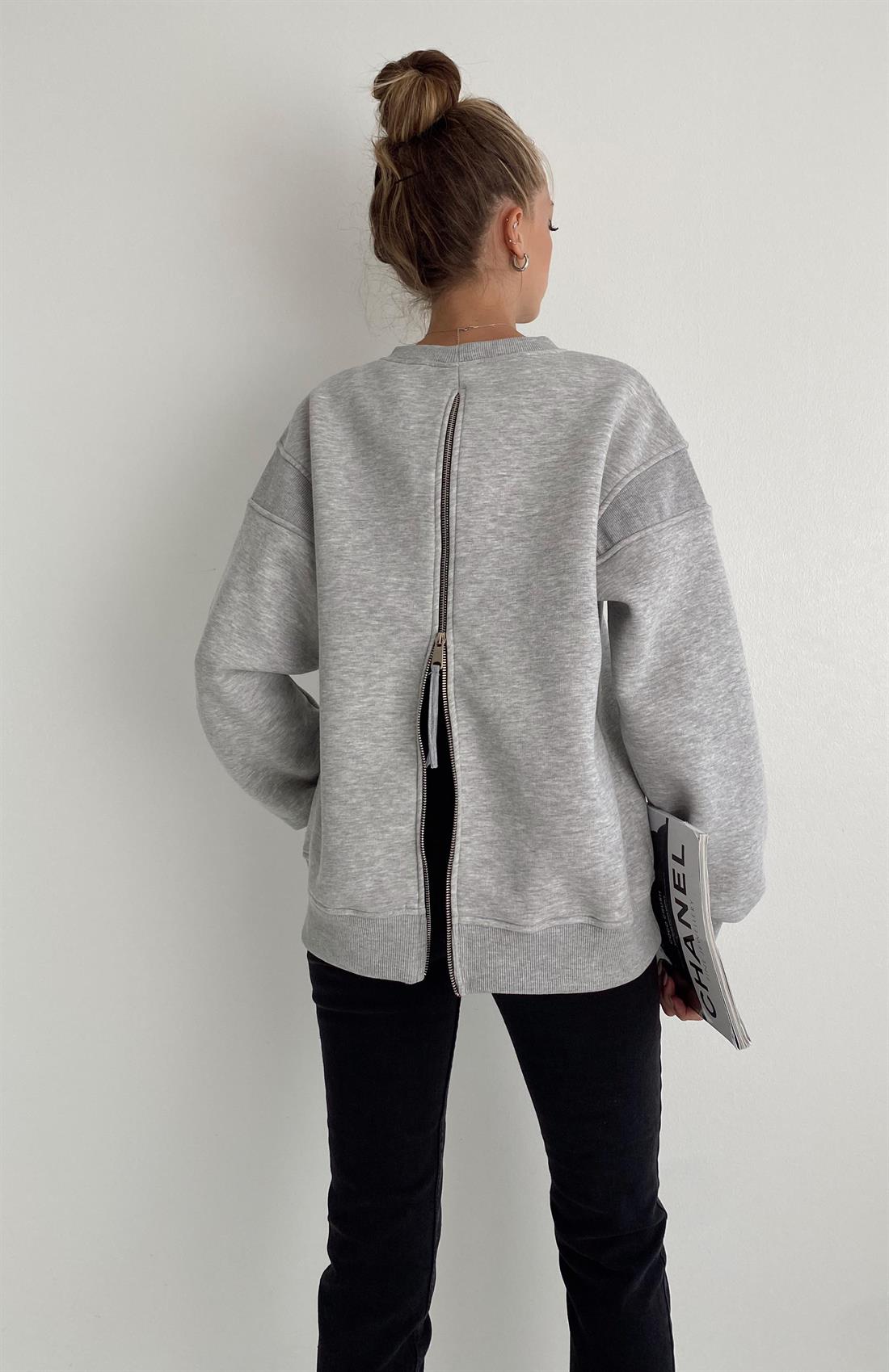 Fermuar Detaylı Sweatshırt GRİ