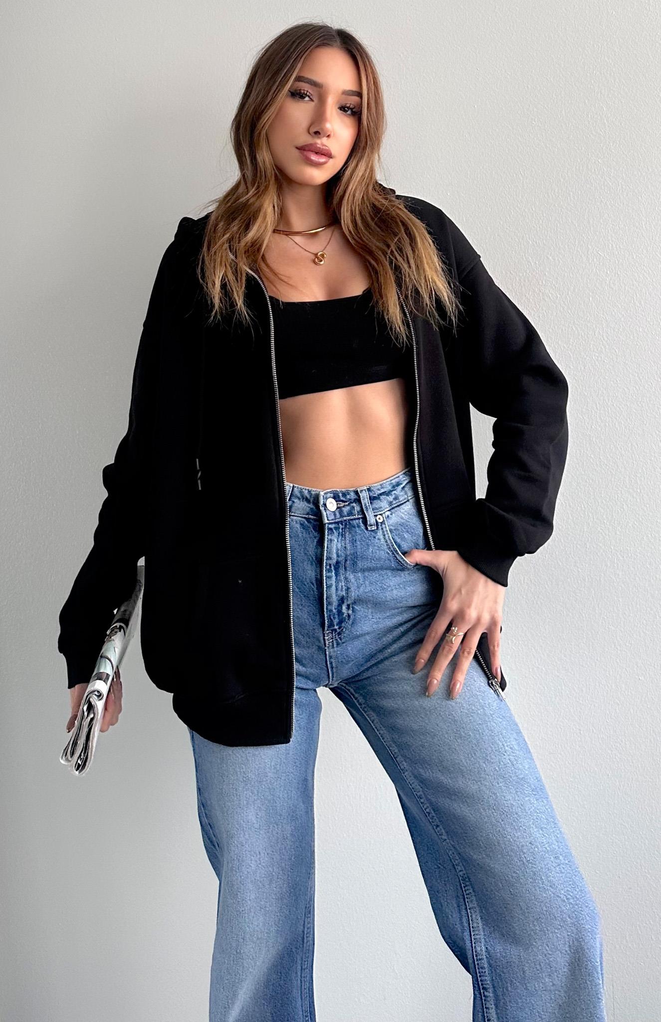 Fermuarkı Kanguru Cepli Kapşonlu Sweatshırt SİYAH