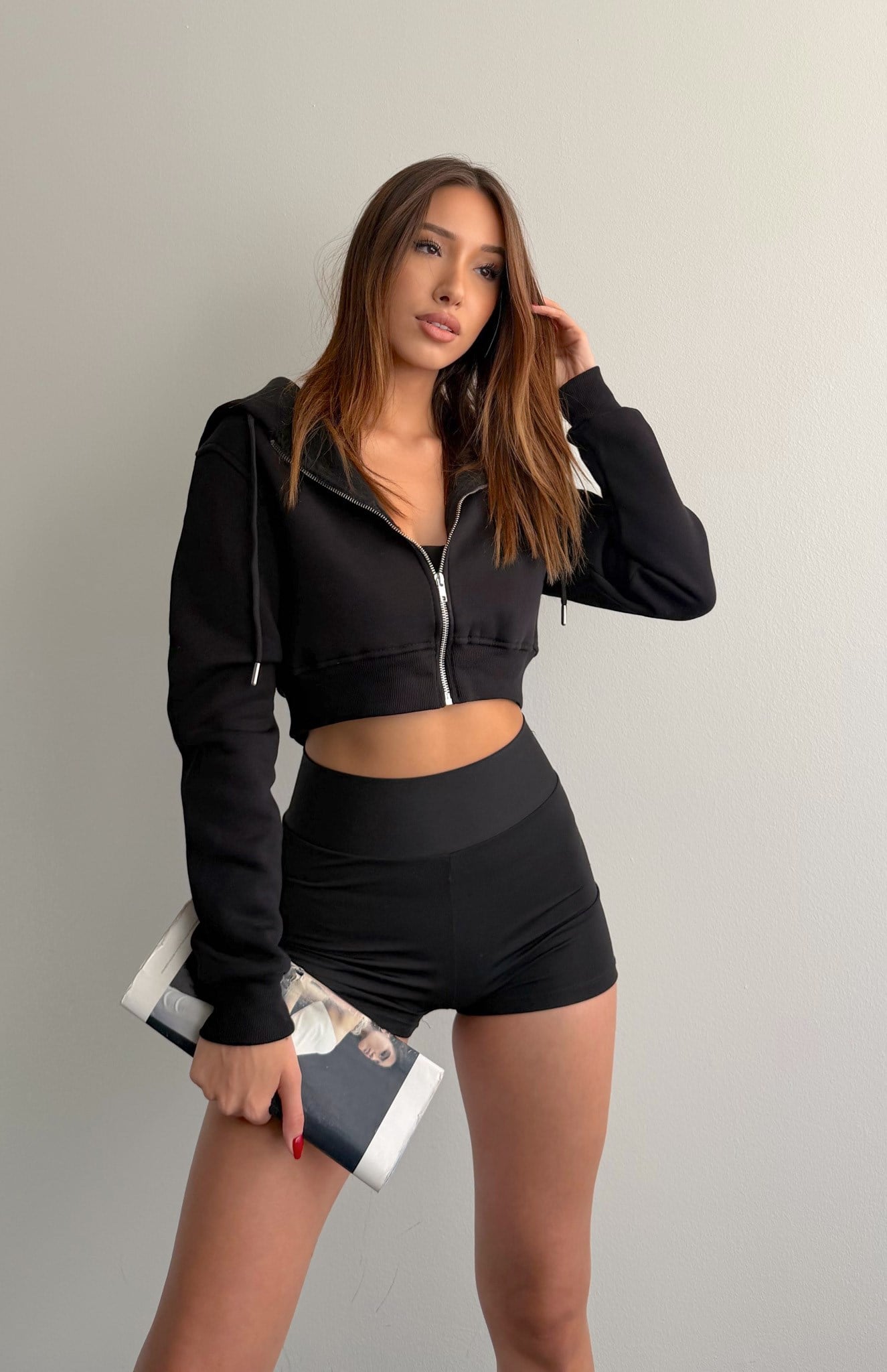 Fermuarlı Crop Sweatshırt SİYAH