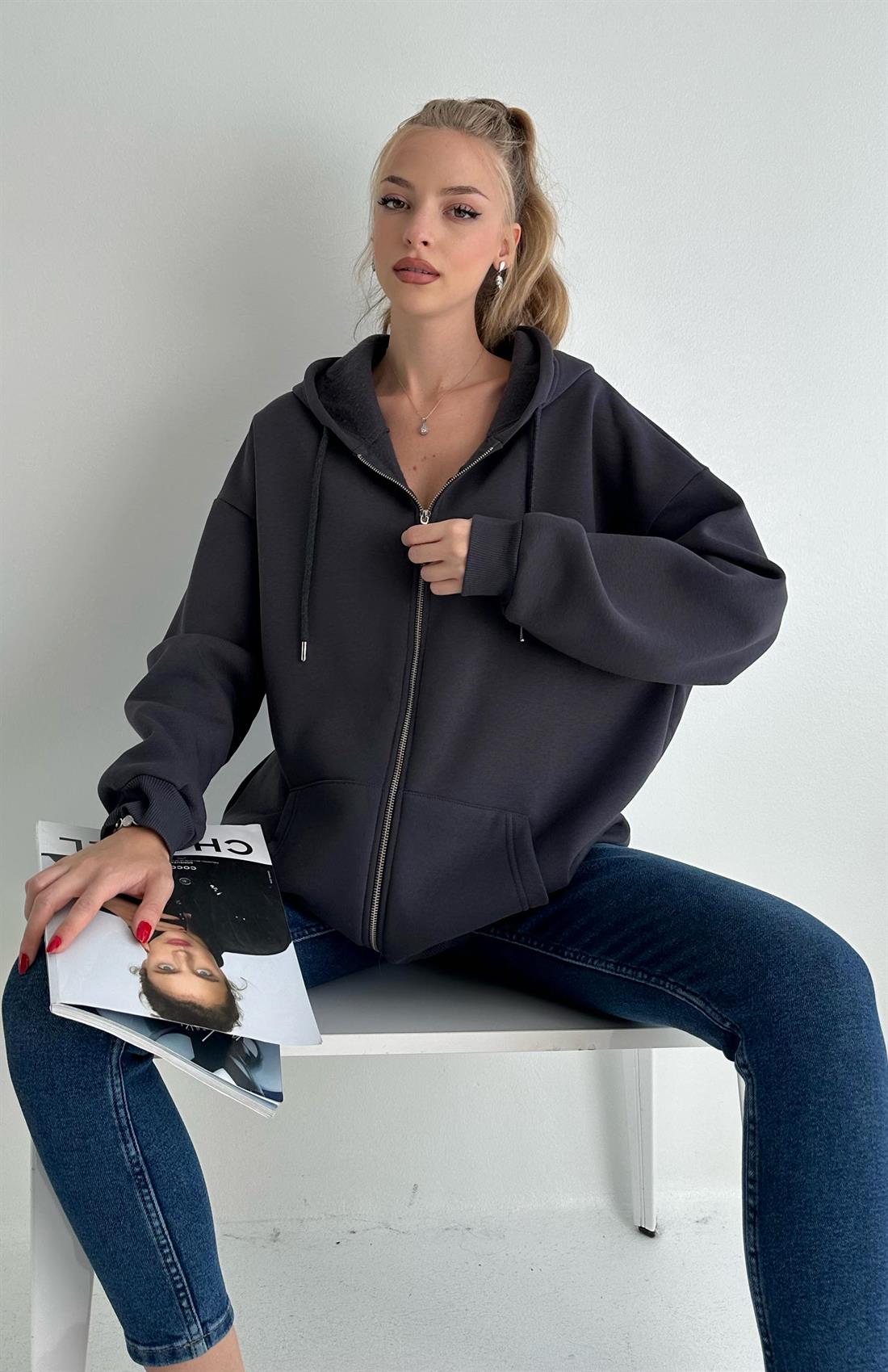 Fermuarlı Sweatshırt ANTRASİT