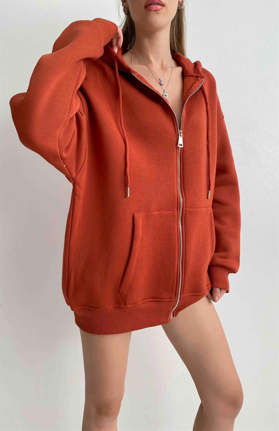 Fermuarlı Sweatshırt KİREMİT