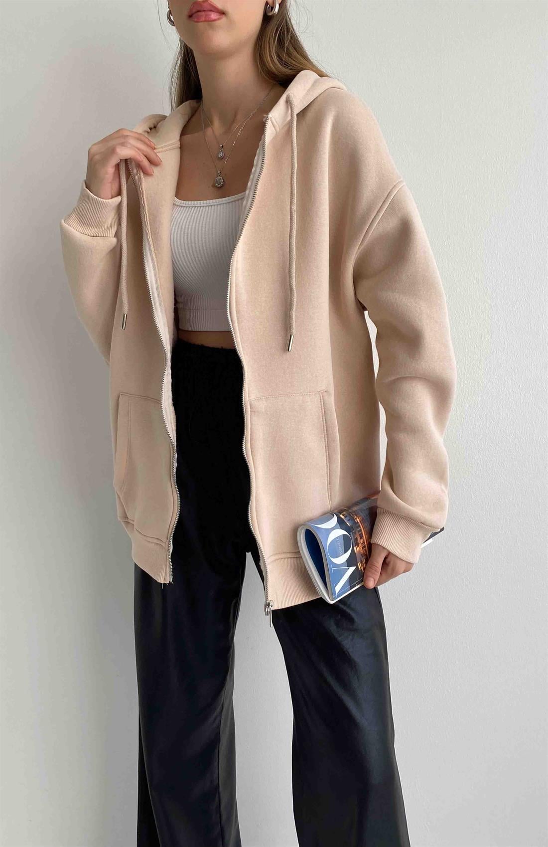 Fermuarlı Sweatshırt TAŞ