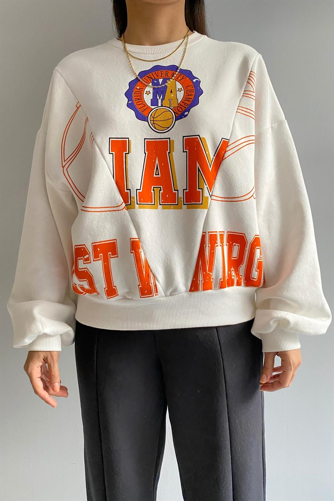 Florıda Baskılı Sweatshırt EKRU