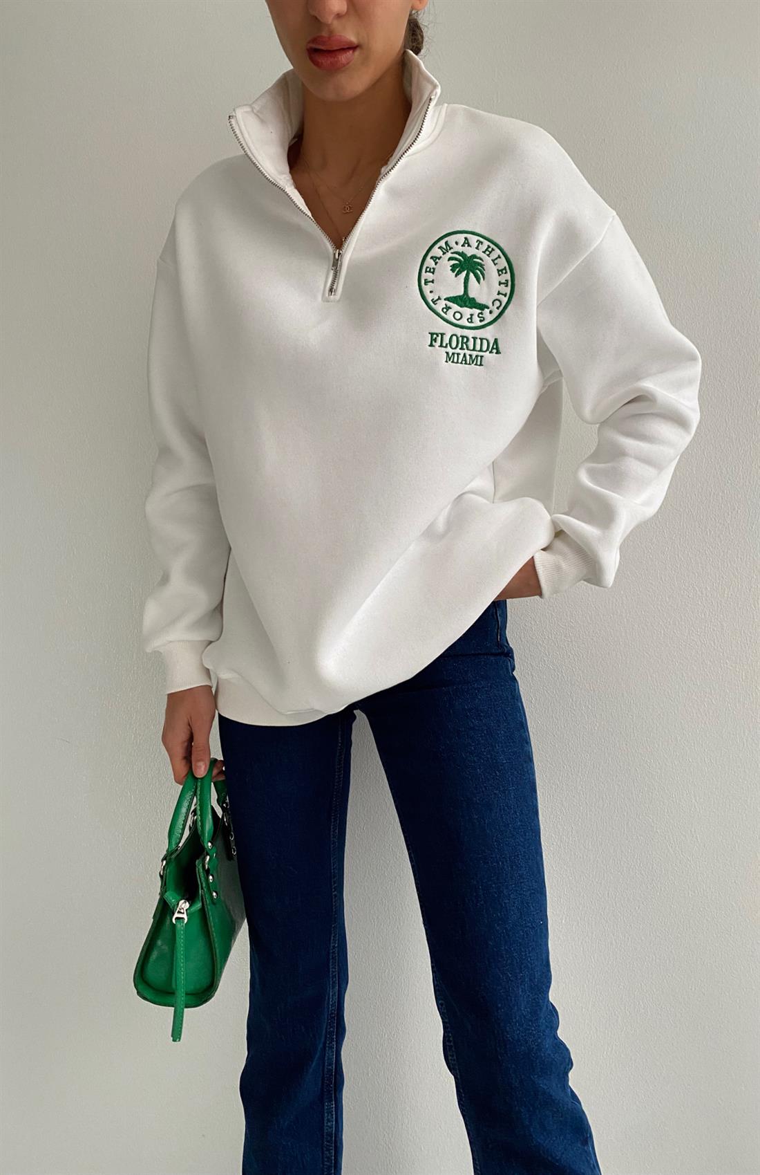 Florida Baskılı Sweatshırt KREM