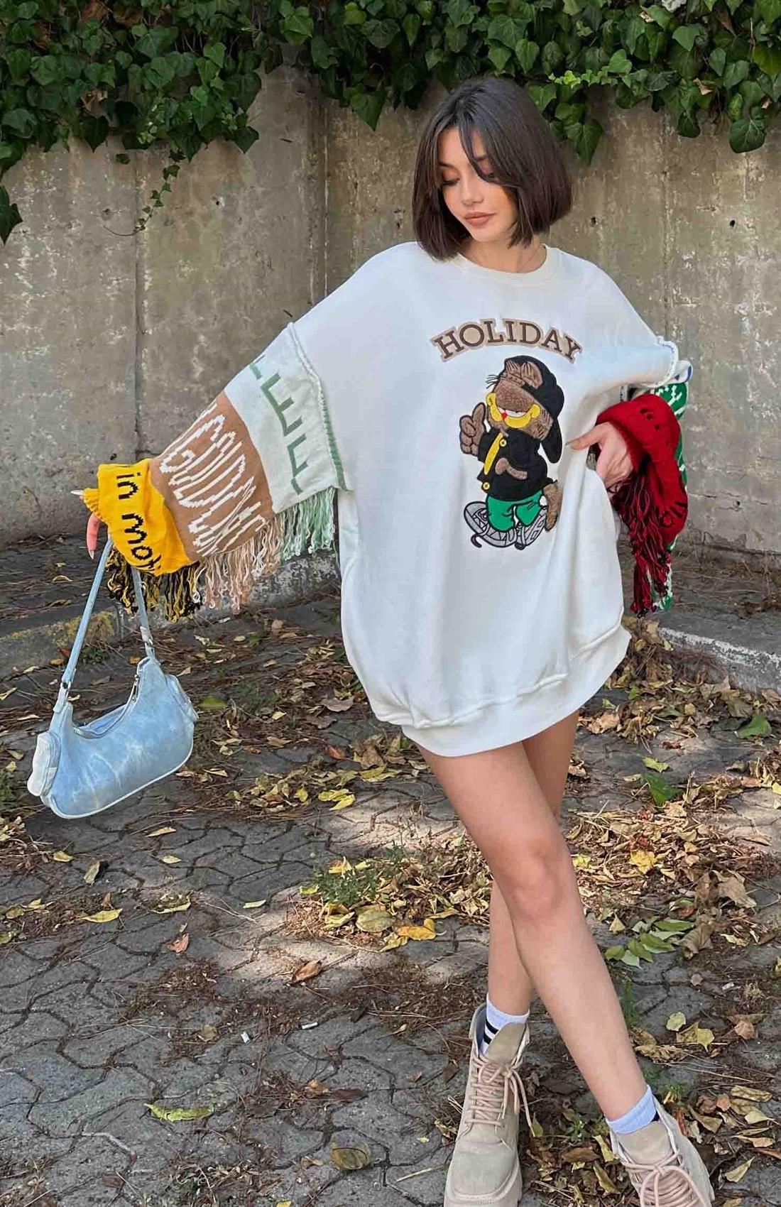 Garfıeld Nakışlı Sweatshırt EKRU