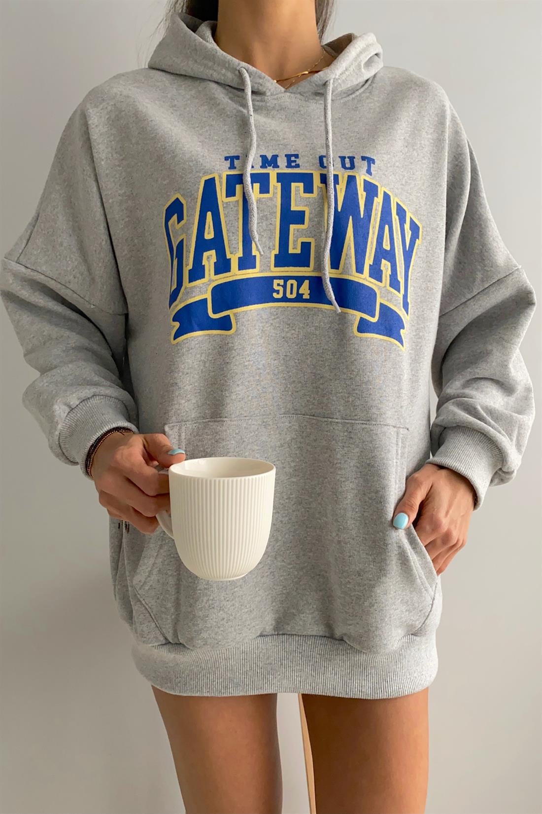 Gateway Baskılı Kapşonlu  Sweatshırt GRİ