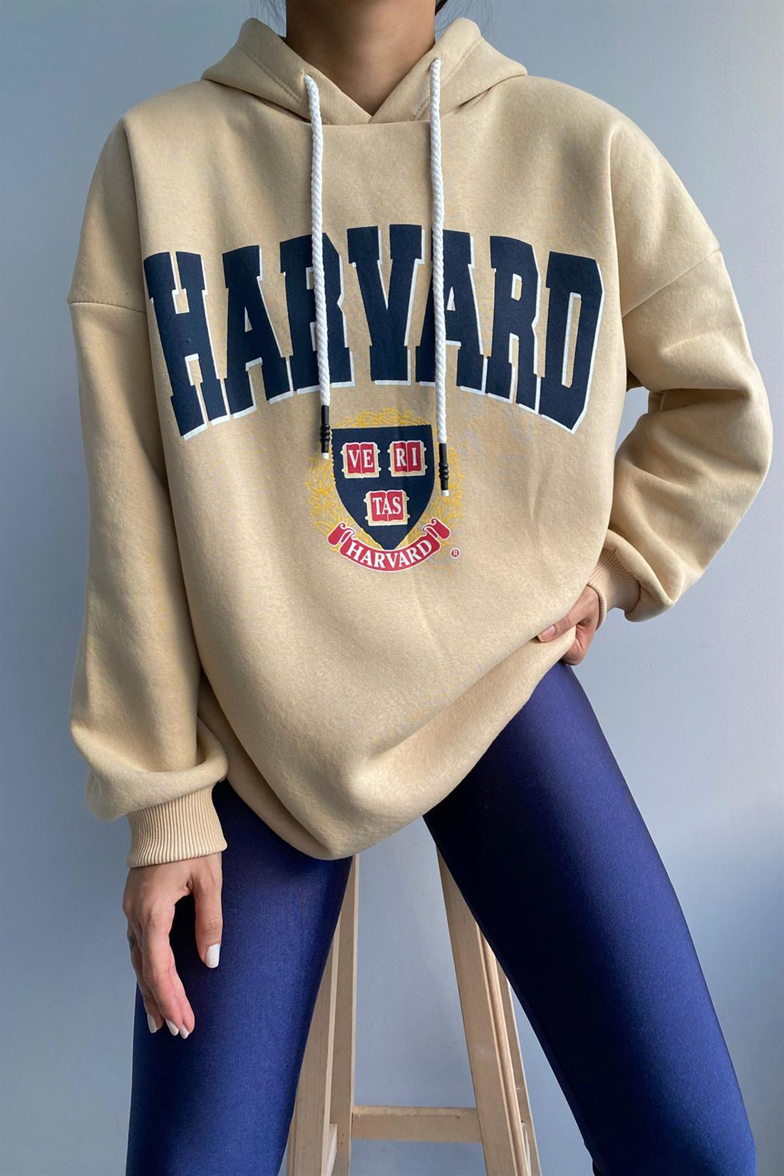 Harward Baskılı Sweatshırt BEJ