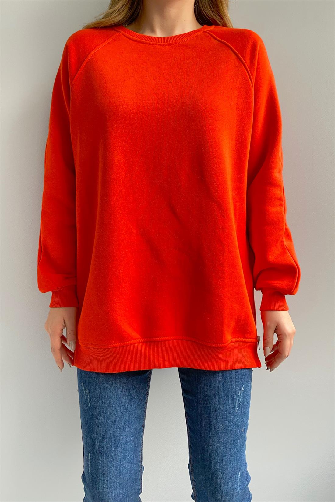 İki Yanı Fermuarlı Sweatshırt ORANCE