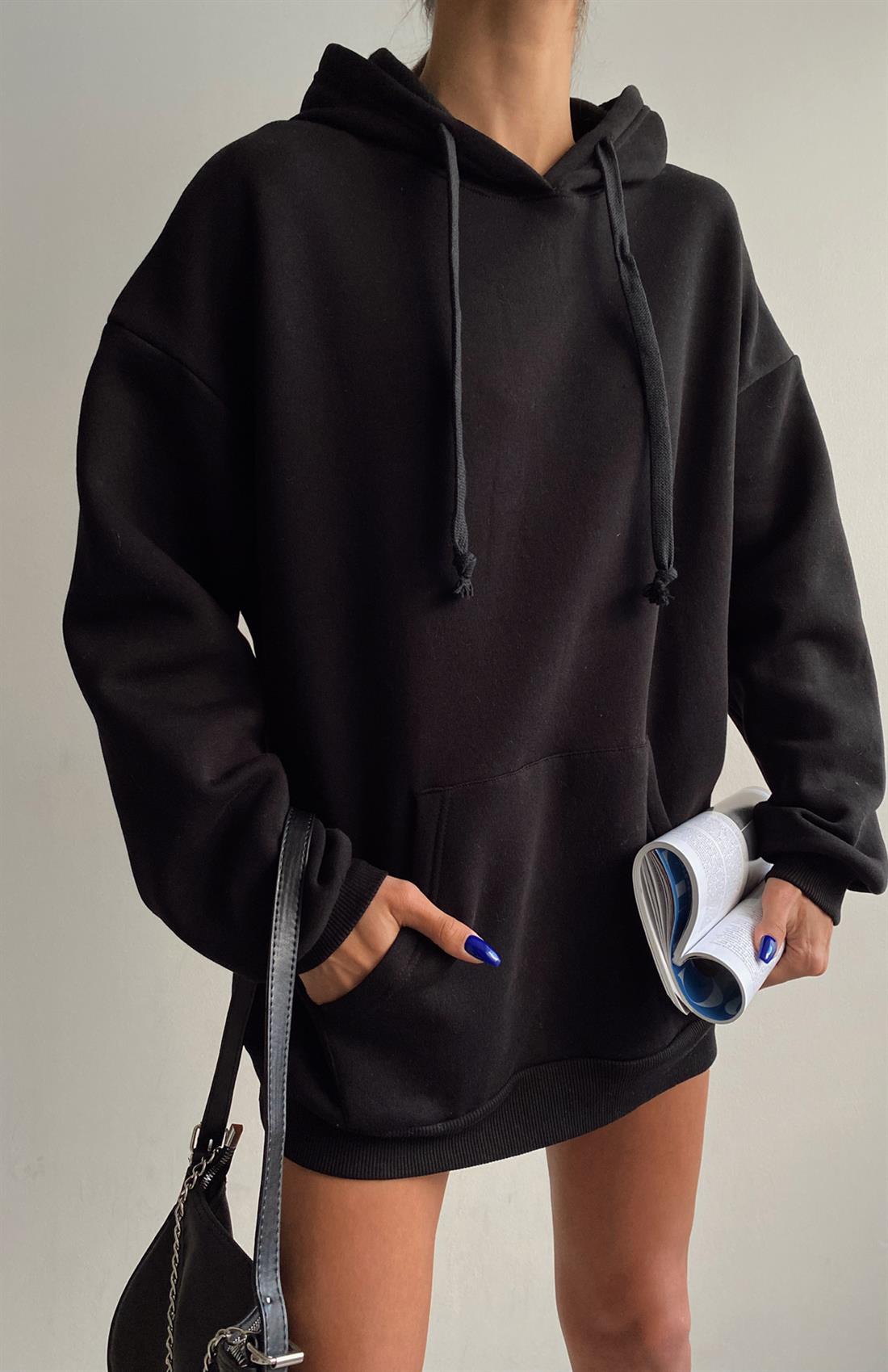 Kanguru Cepli Sweatshırt SİYAH