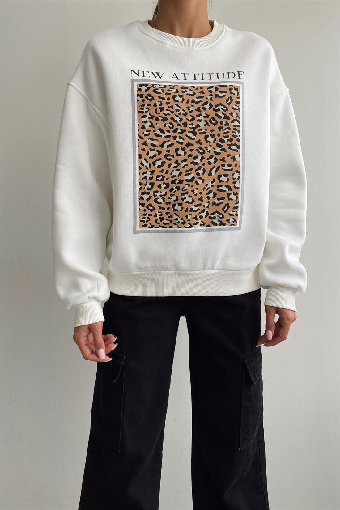 Leoparlı Desenli Sweat EKRU