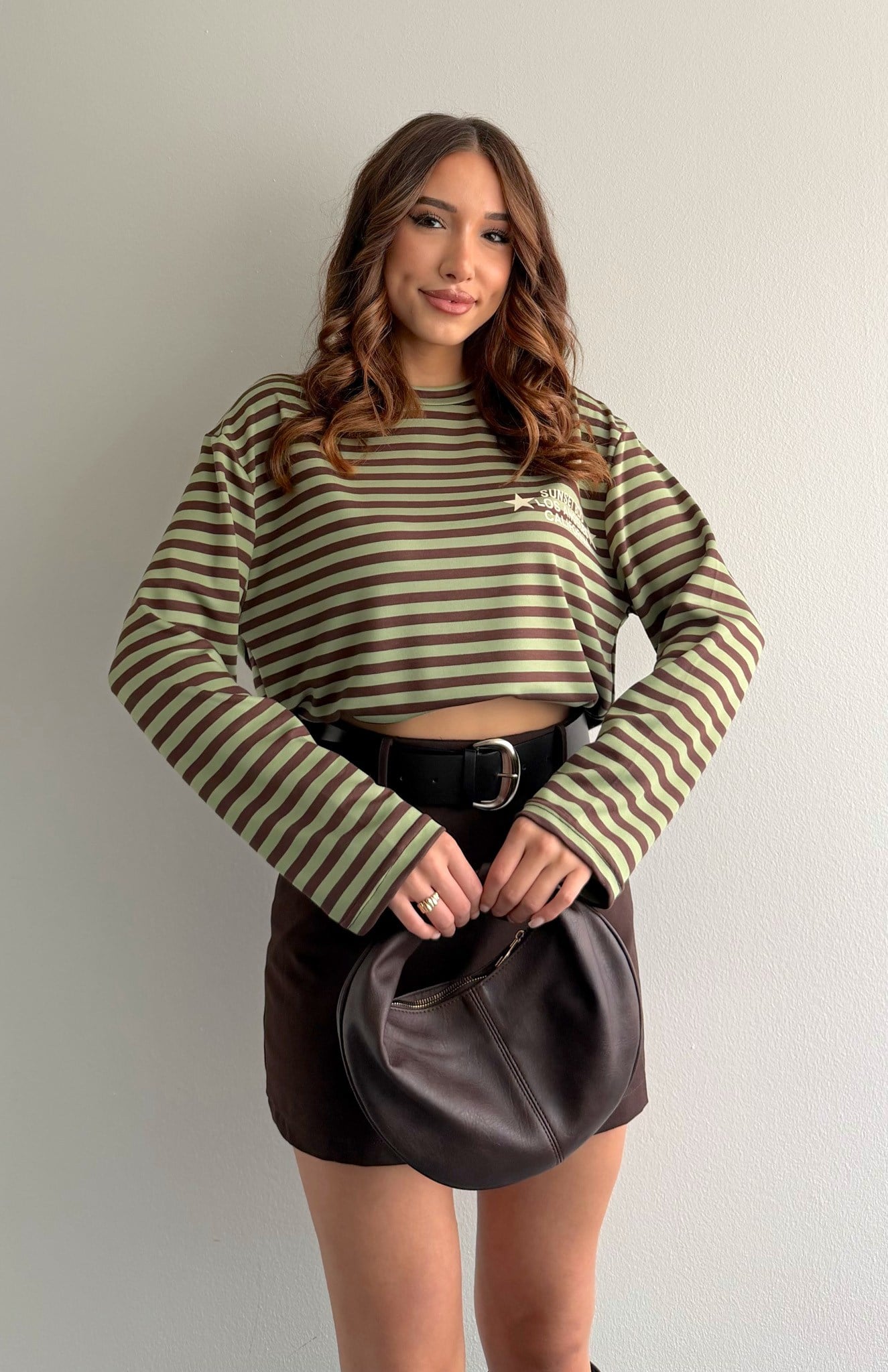 Modal Kumaş Çizgili Sweatshırt HAKİ