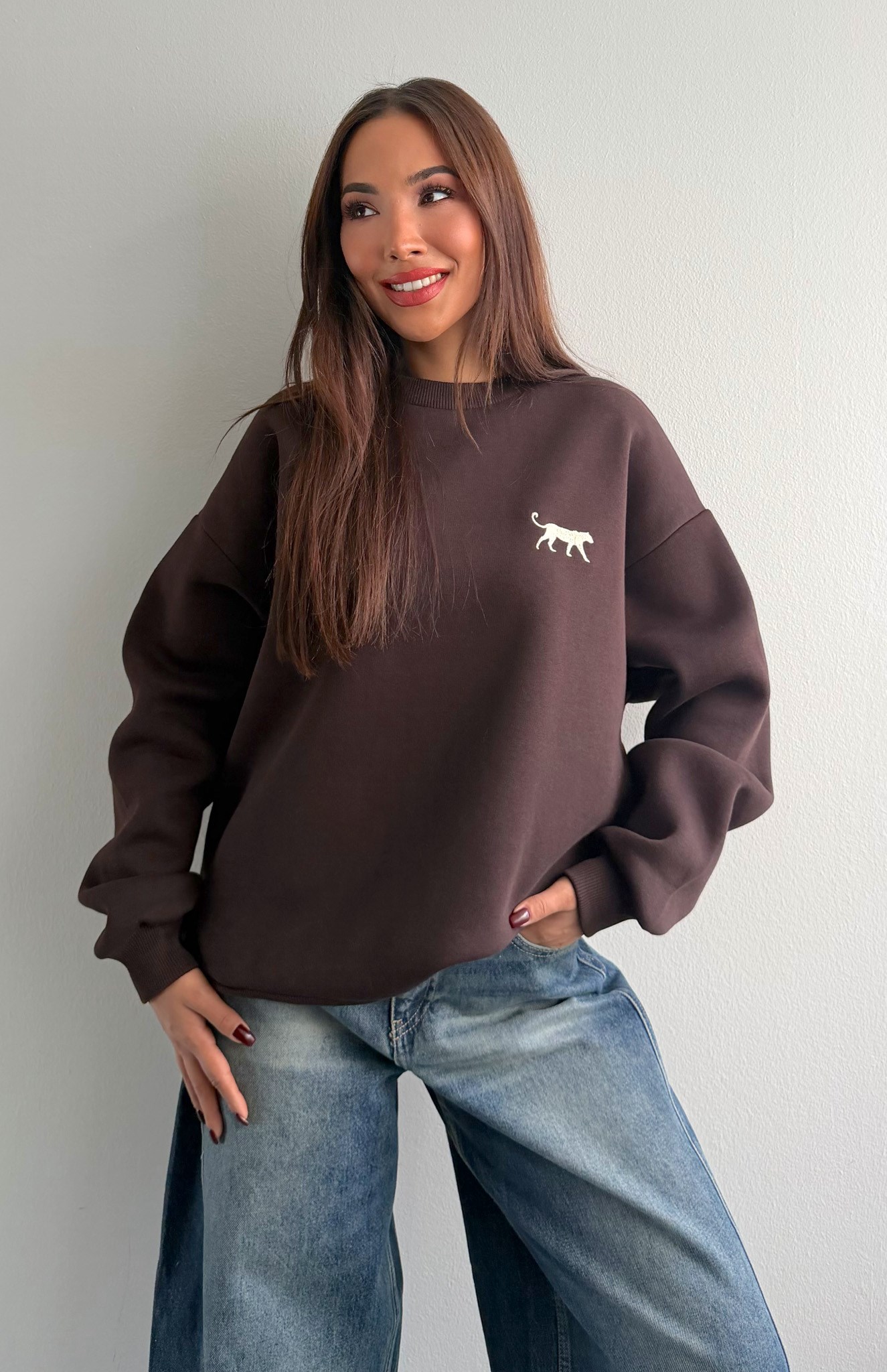 Nakiş Detaylı Sweatshırt KAHVERENGİ