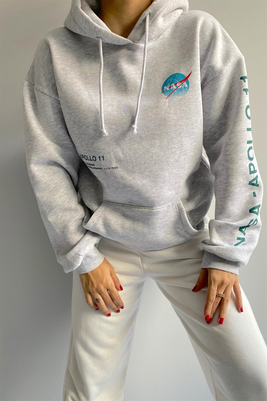 Nasa Baskılı Sweatshırt GRİ