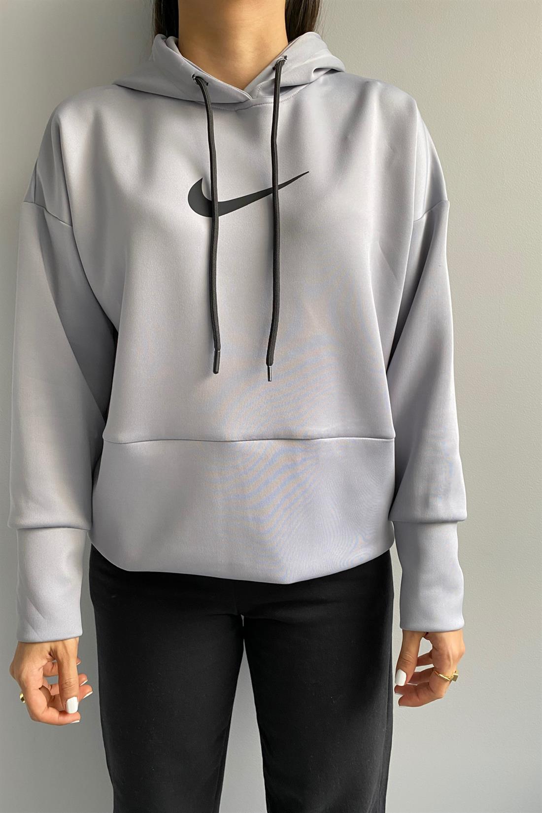 Nike Baskılı Kapüşonlu Sweatshırt GRİ