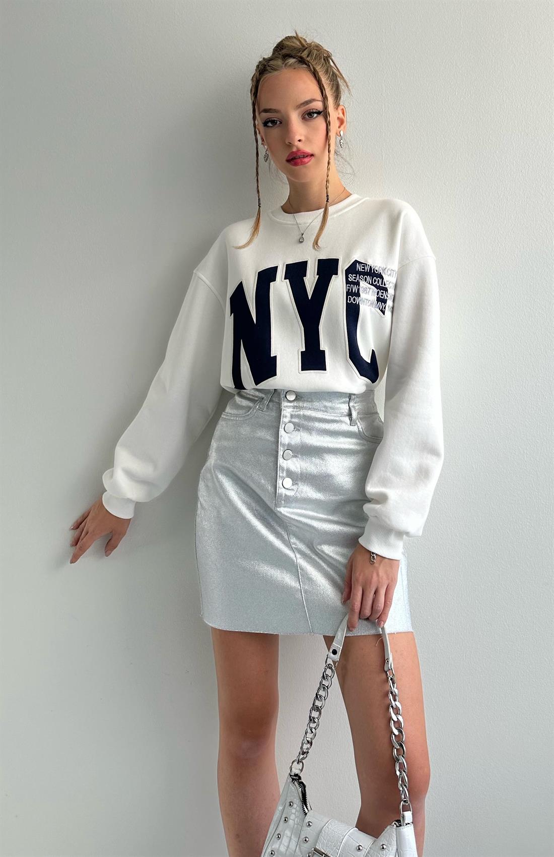 Nyc Nakışlı Sweatshırt EKRU