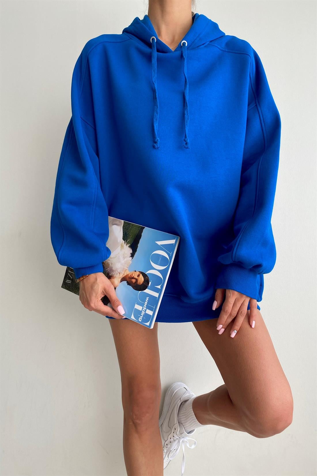 Oversize Kapşonlu Düz Sweatshırt SAKS