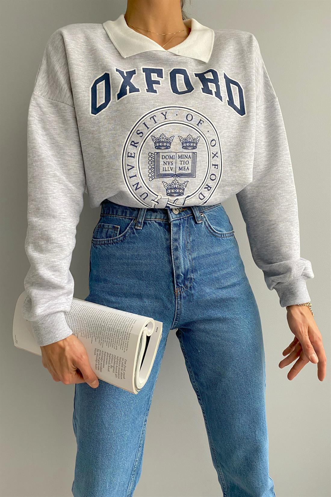 Oxford Yakalı Sweatshırt GRİ