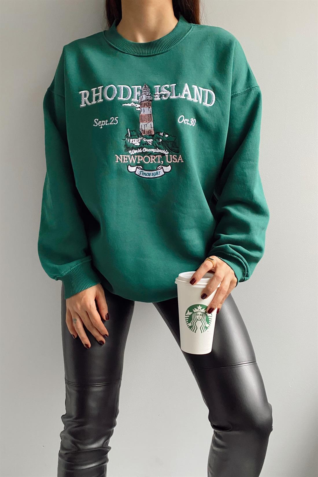 Rhode İsland Baskılı Sweatshırt YEŞİL