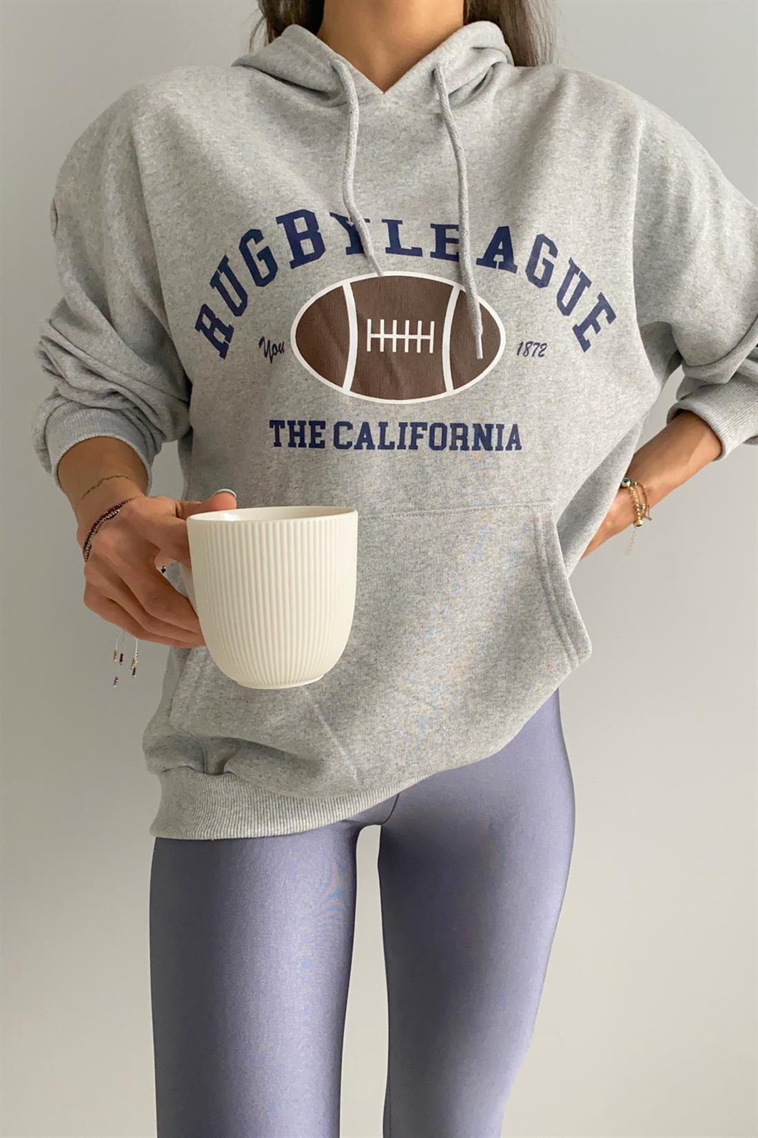 Rubyleague Baskılı Kapşonlu Sweatshırt GRİ