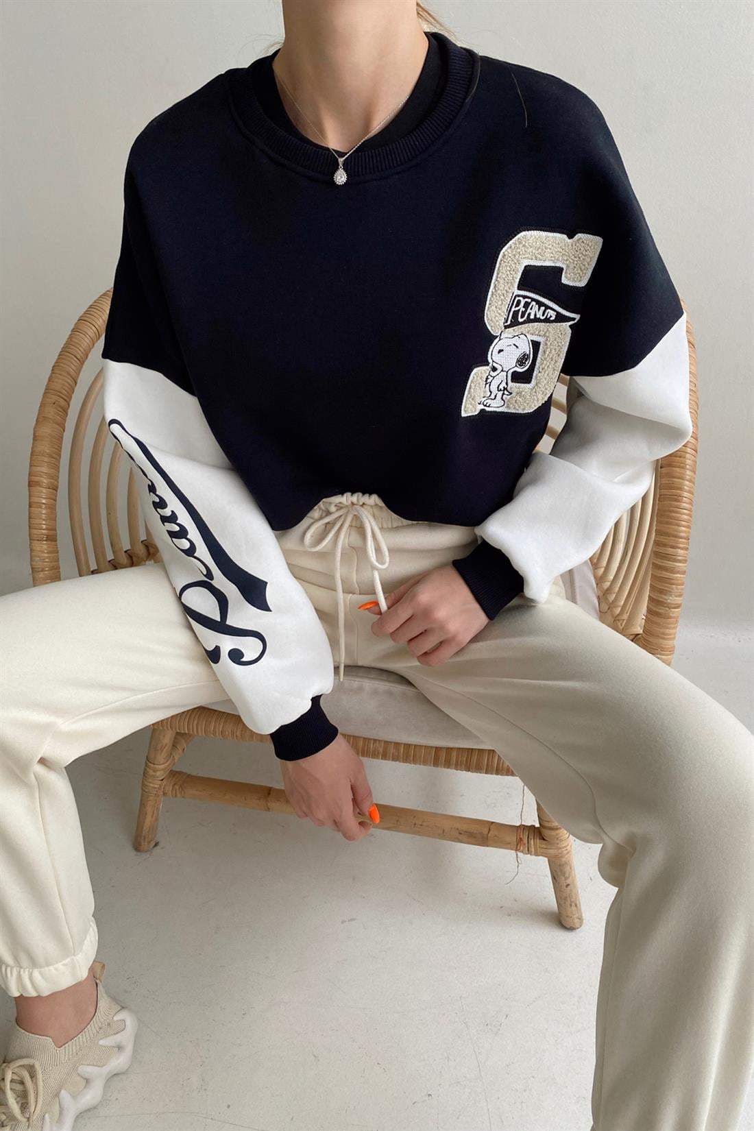 Snopy Baskılı Sweatshırt LACİVERT
