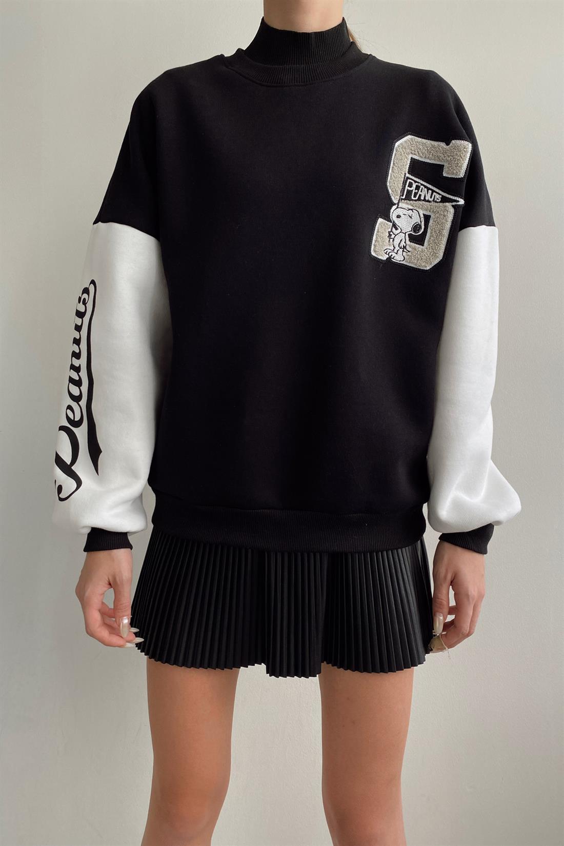 Snopy Baskılı Sweatshırt SİYAH