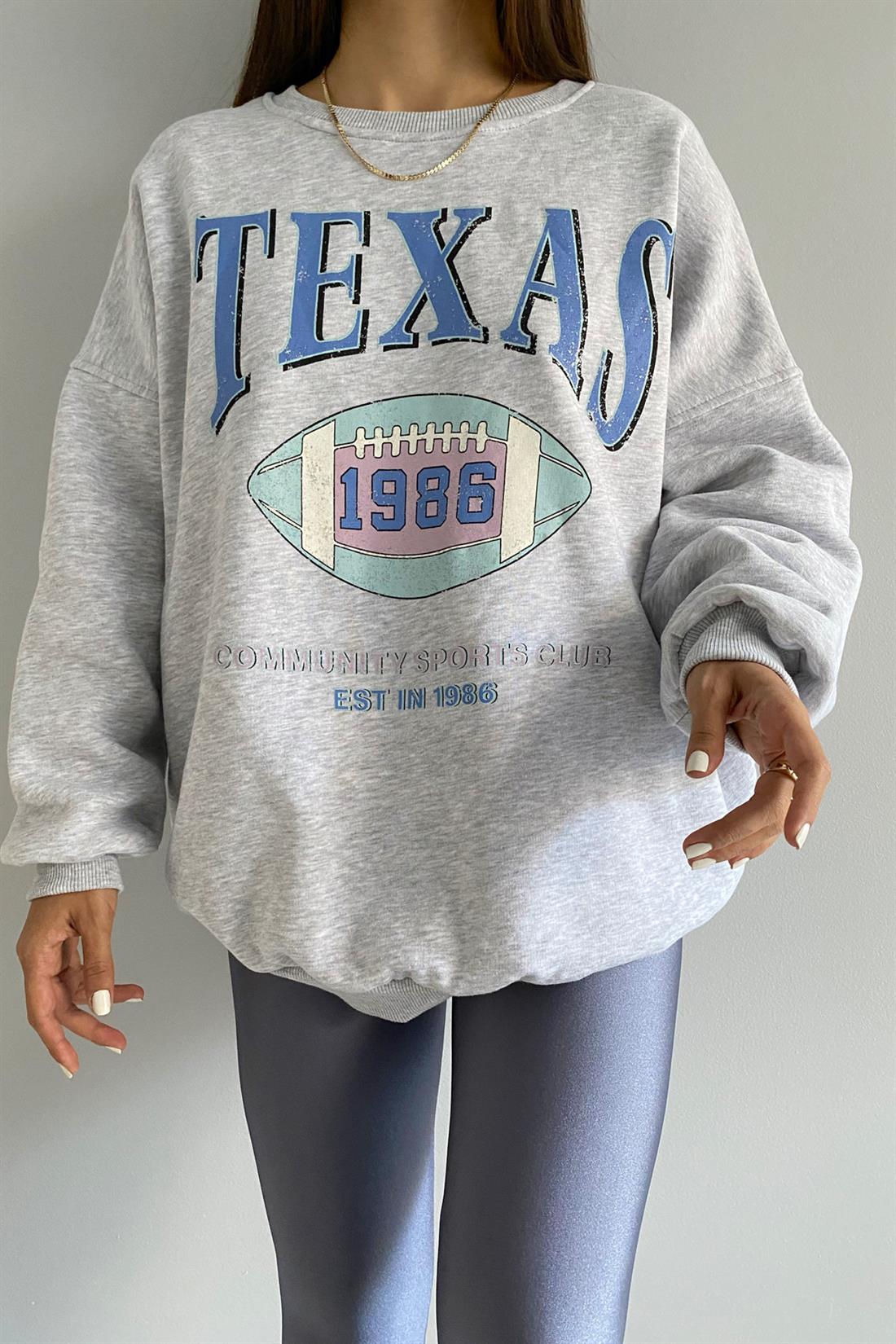 Teksas Baskılı Sweatshırt GRİ