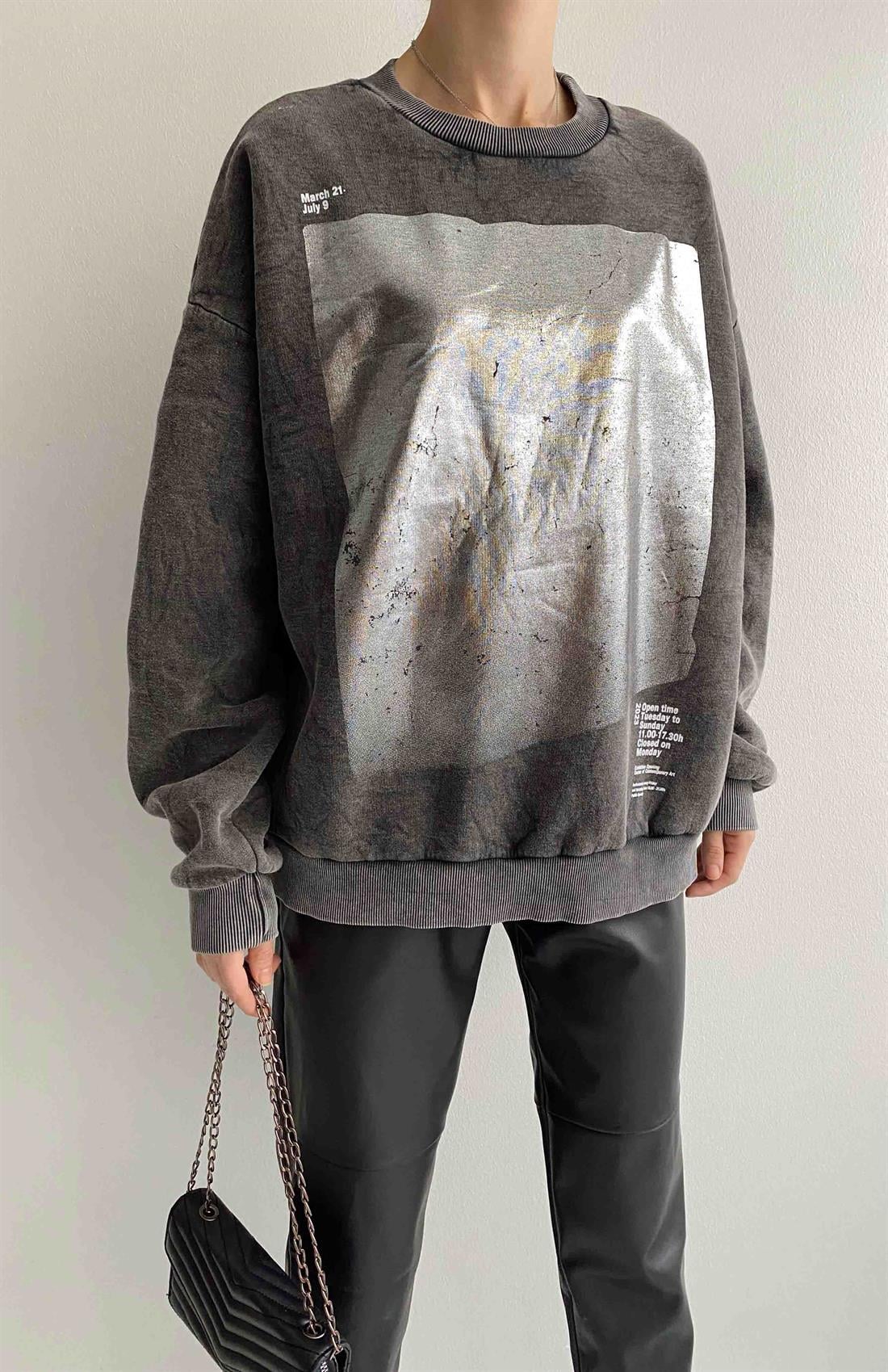 Varak Baskılı Sweatshırt ANTRASİT