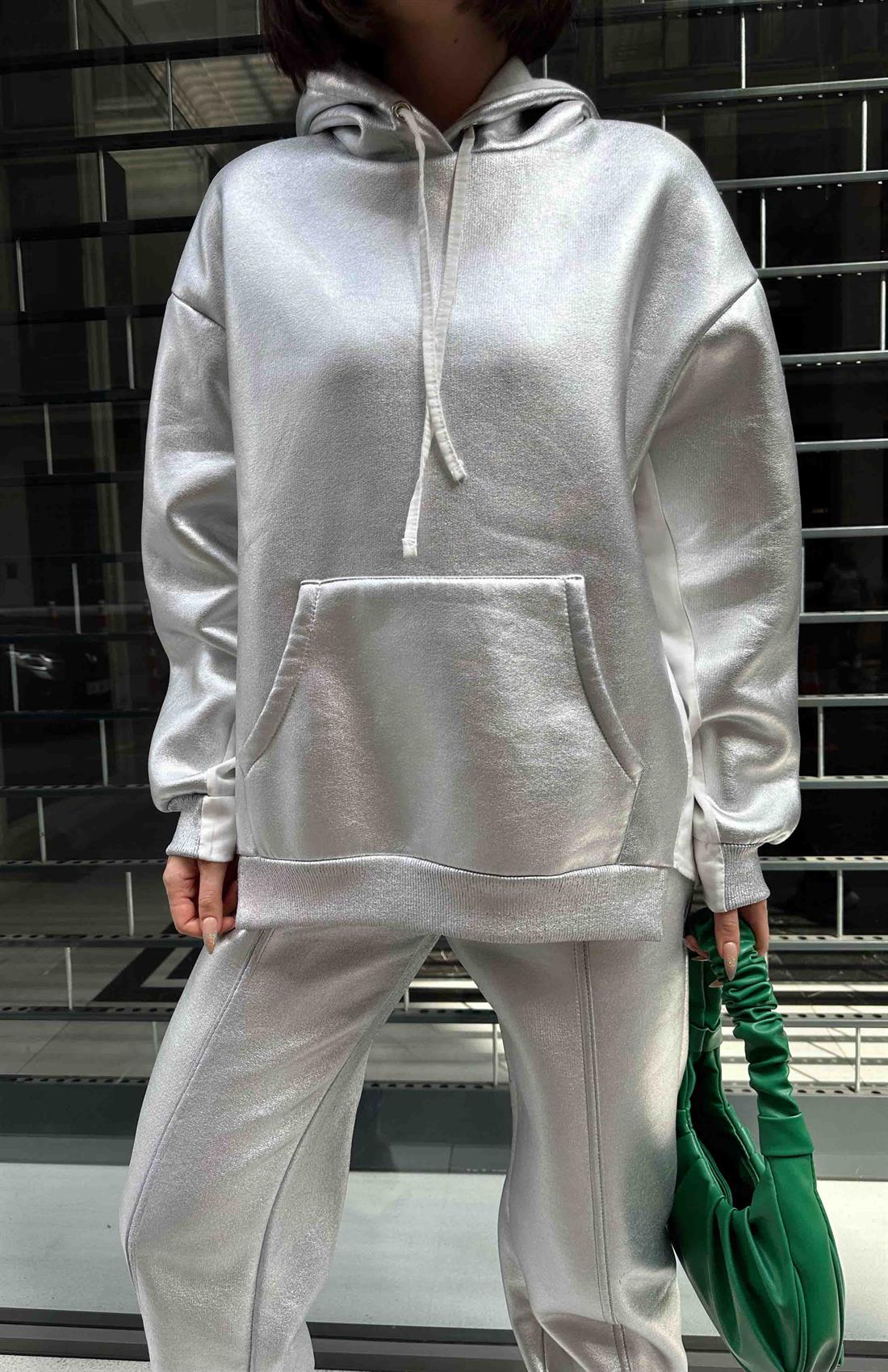 Varaklı Garnili Sweatshırt GÜMÜŞ