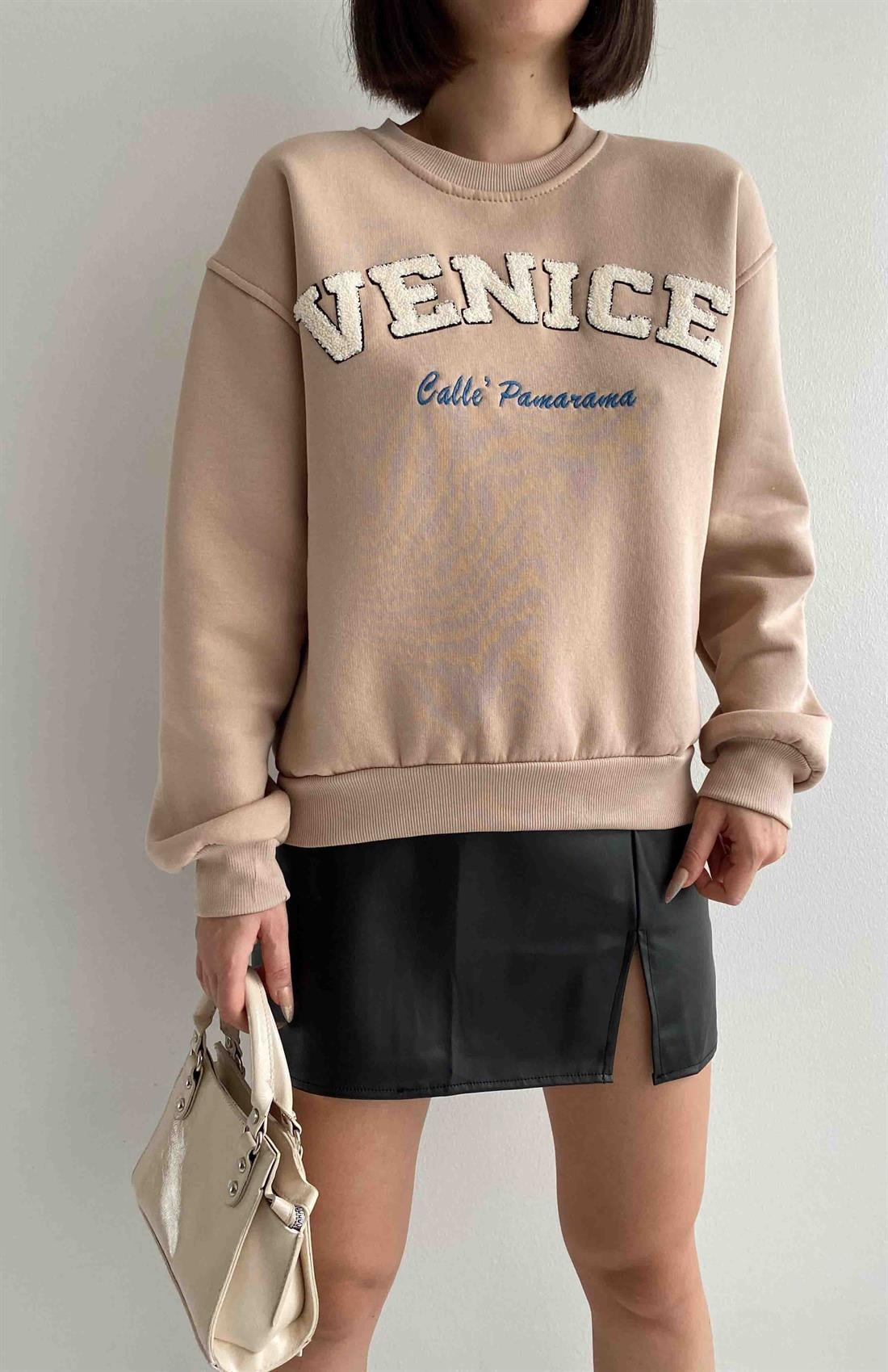 Venıce Baskılı Sweatshırt BEJ