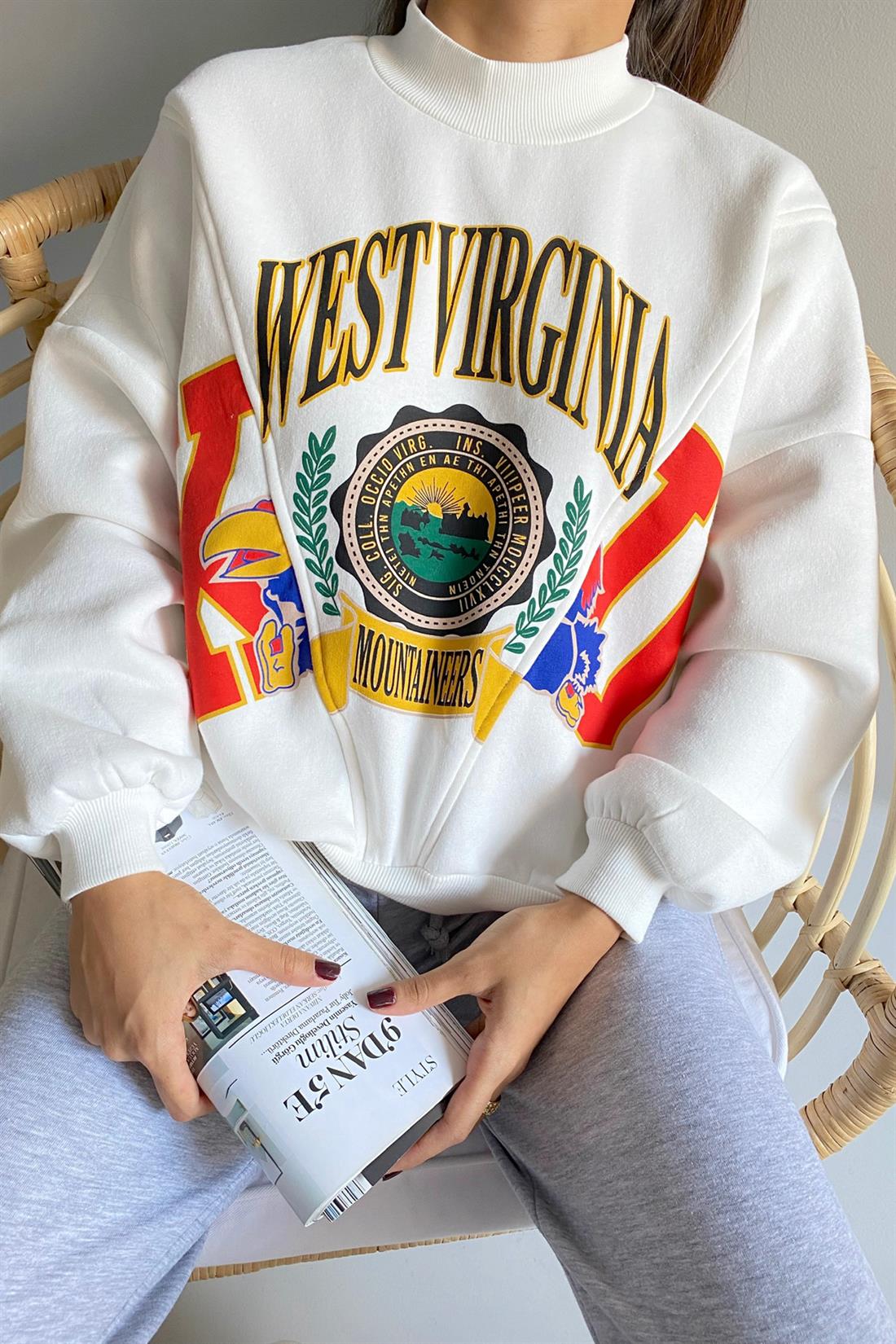 Westvırgınıa Baskılı Sweatshırt BEYAZ