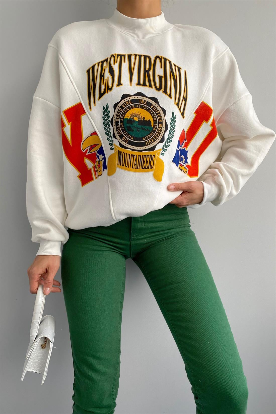 Westvırgınıa Baskılı Sweatshırt EKRU