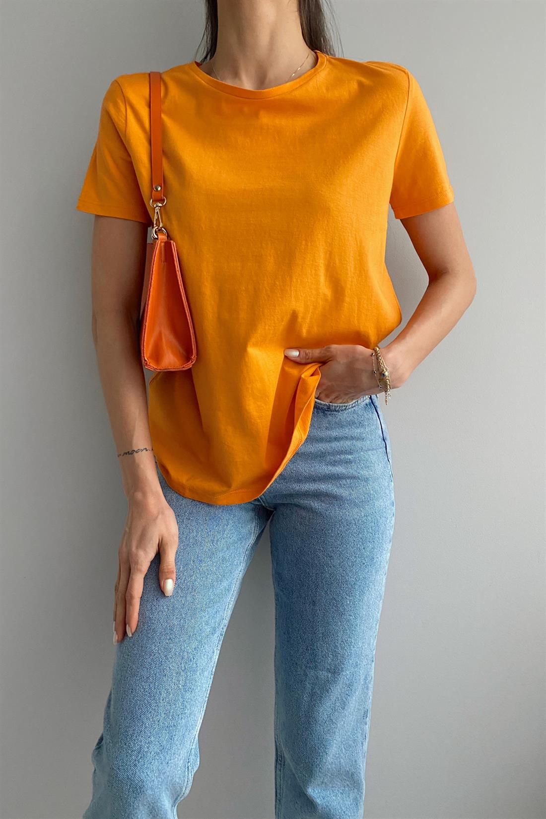 Bisiklet Yaka Basic Tshırt TURUNCU