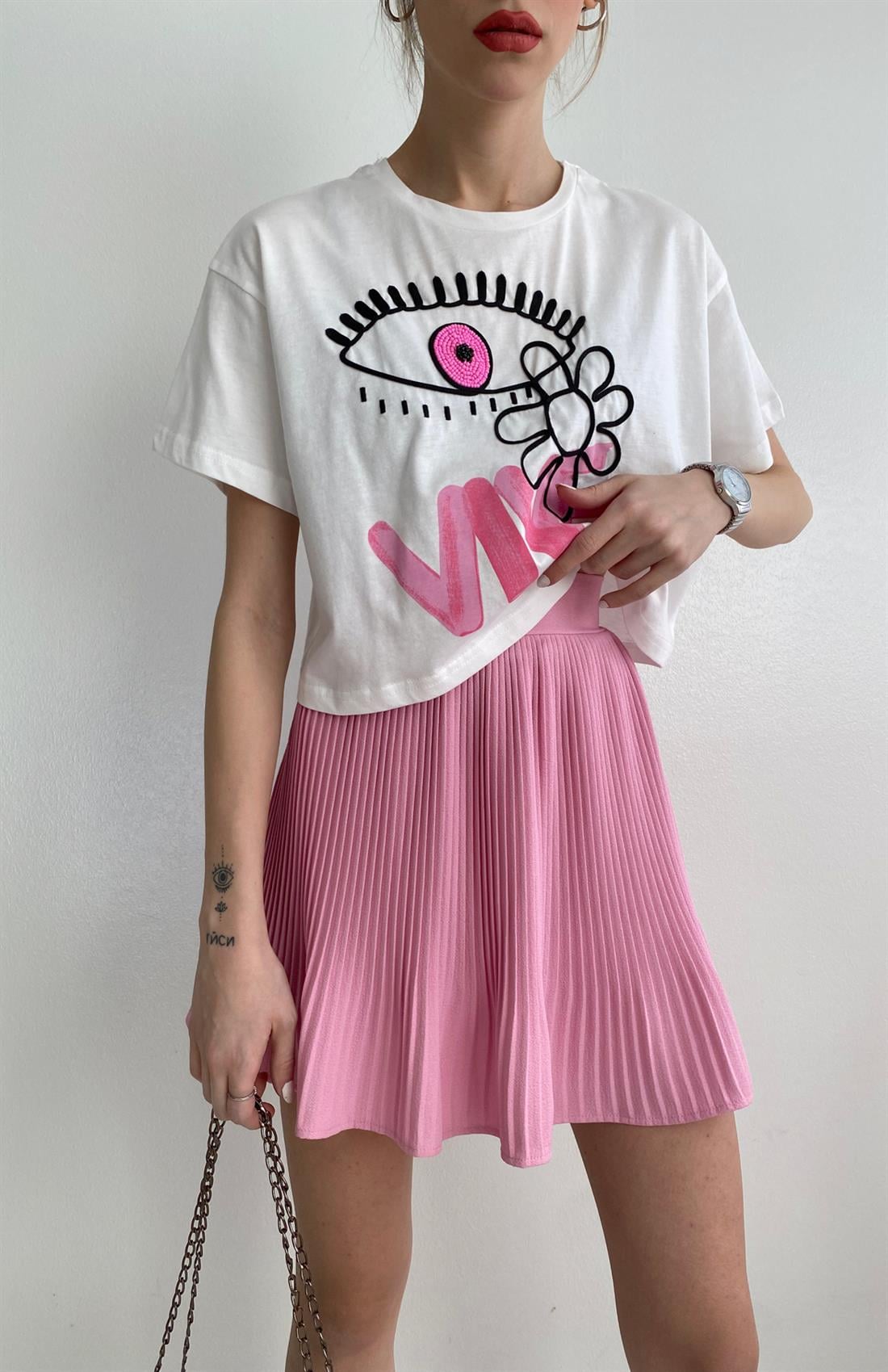 Crop Nakıişlı Tshırt PEMBE