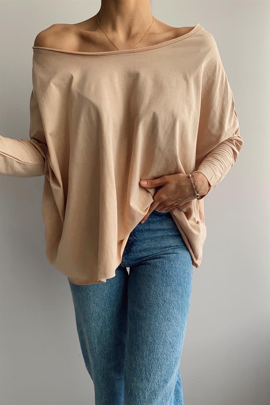 Düşük Oversize Tshırt BEJ
