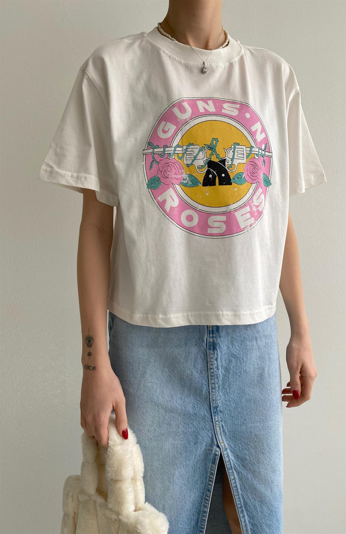 Guns Roses Baskılı Tshırt EKRU