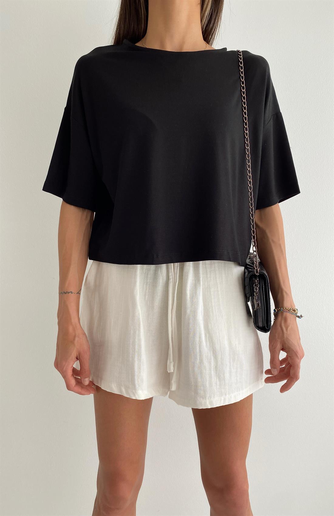 Modal Kumaş Crop Tshırt SİYAH