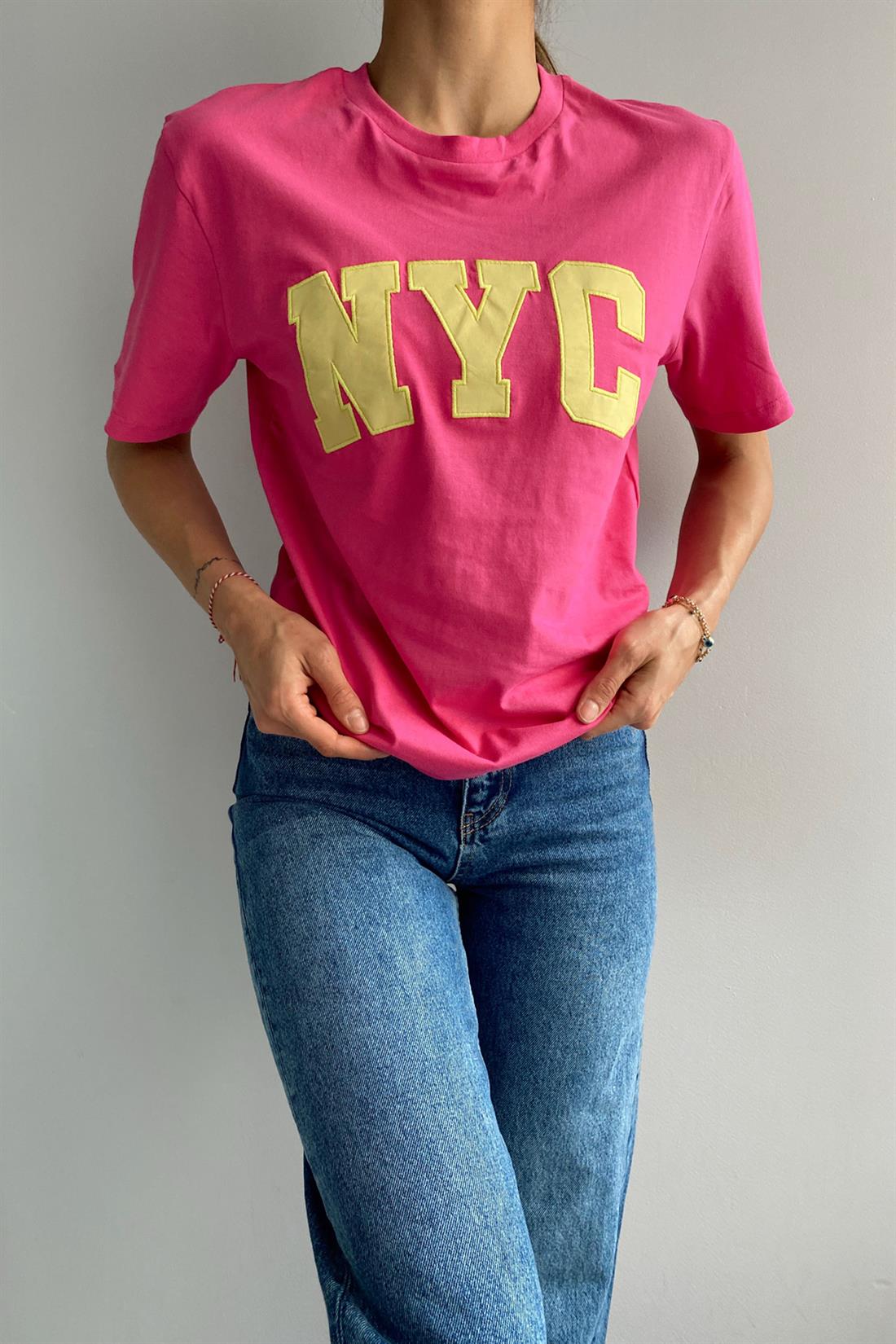 Nyc Baskılı Tshırt PEMBE