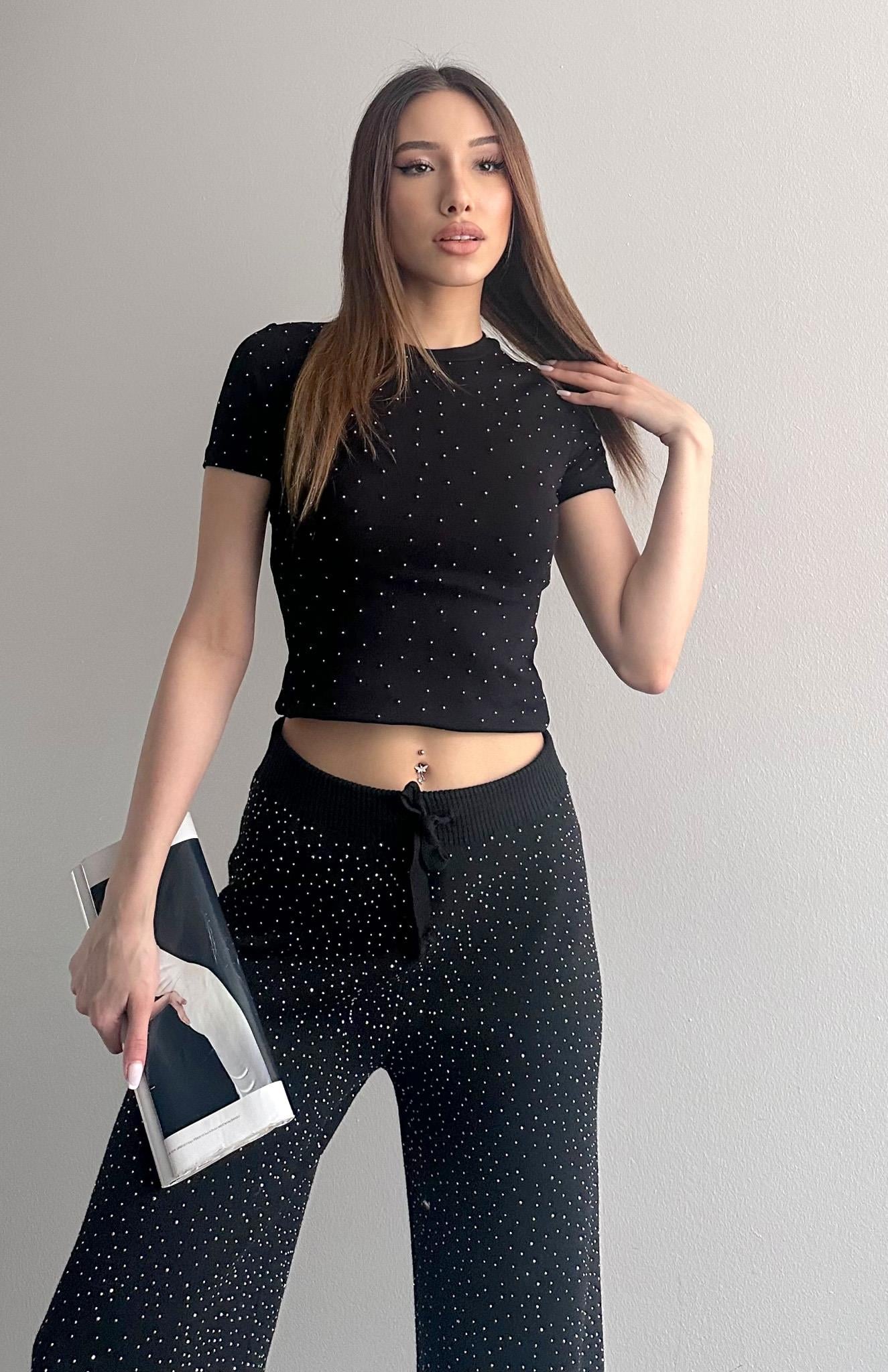 Taşlı Tshırt SİYAH